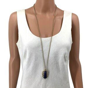 WHBM White House Black Market Pendant Necklace Natural Stone Sodalite Gold Tone